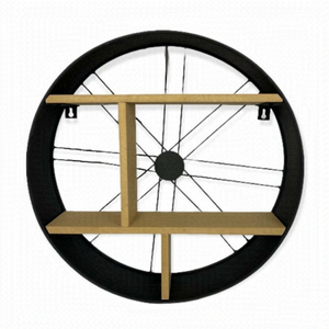 NWT Nobia‎ Wheel Spokes Circular Wall Shelf Black Natural Steel Nordstrom NEW